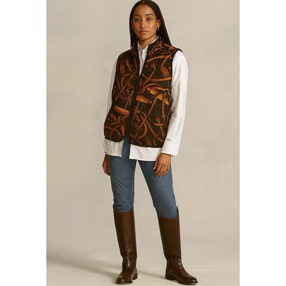 Vintage Ralph Lauren Reversible Denim Jean Equestrian Bridle Vest Large Horse - Picture 4 of 14